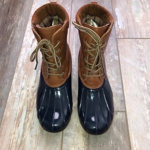 Navy, fleece lined duck boots. Barely worn